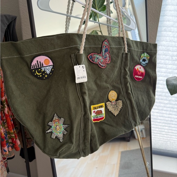 Free People Olive Green Tote Bag with Patches - Picture 5 of 11